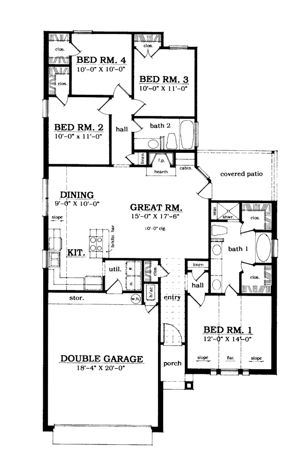 Ranch Style House Plan - 4 Beds 2 Baths 1504 Sq/Ft Plan #42-571