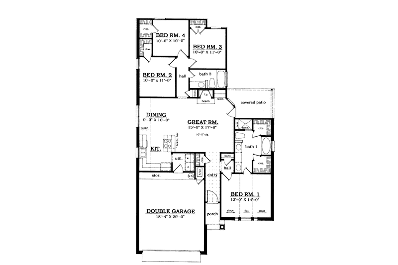 Home Plan - Floor Plan - Main Floor for Ranch House Plan #42-571 - 4 bed, 2 bath