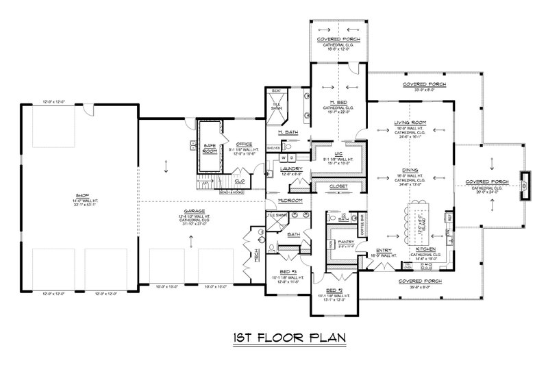 House Plan Design - Floor Plan - Main Floor for Barndominium House Plan #1064-430 - 3 bed, 2.5 bath