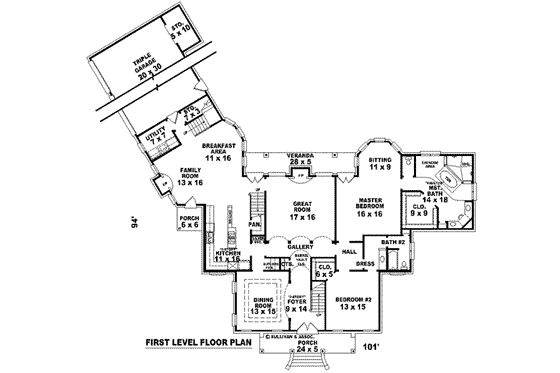 Floor Plan - Main Floor for Southern House Plan #81-1304 - 5 bed, 4 bath