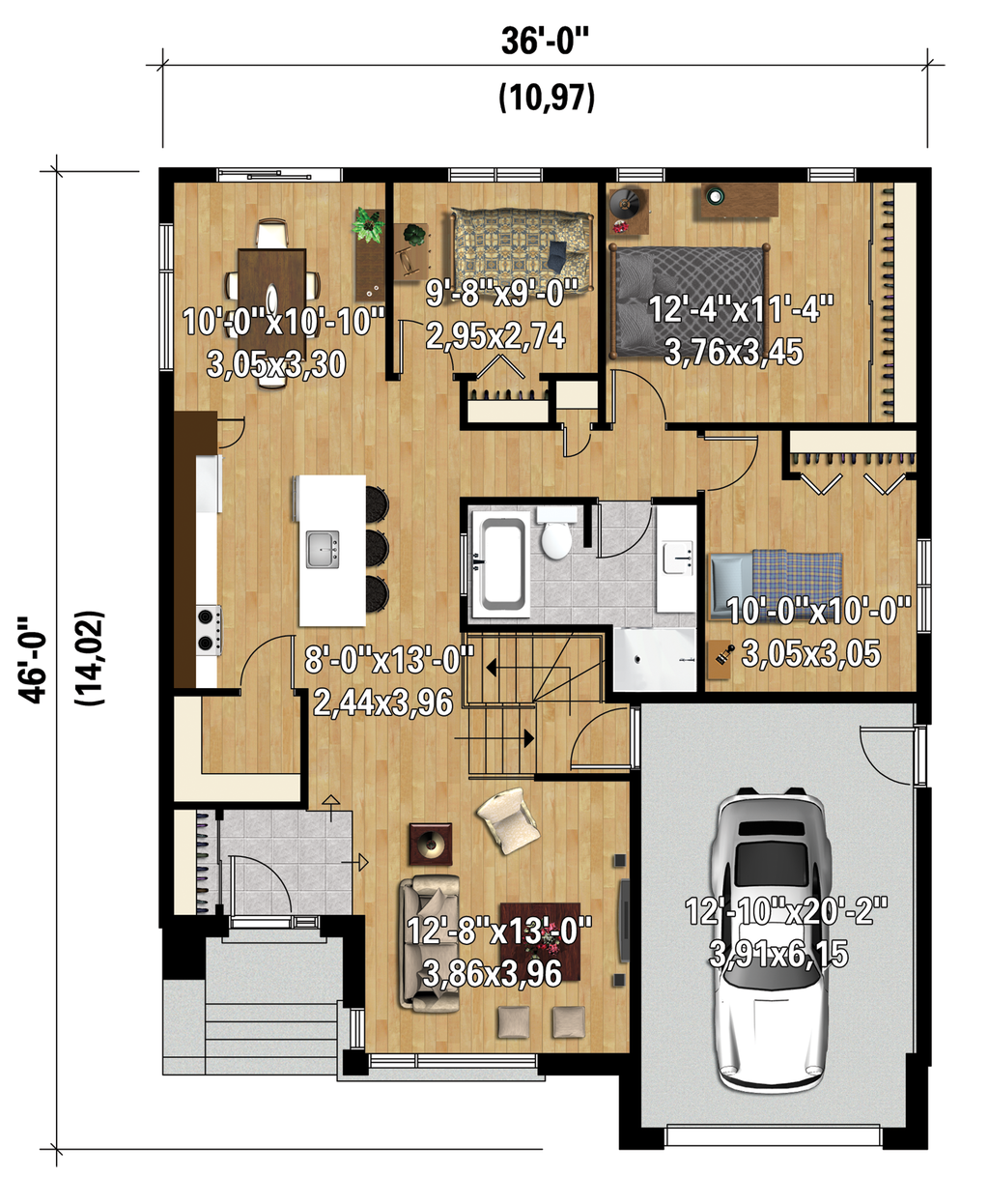 Contemporary Style House Plan - 3 Beds 1 Baths 1239 Sq/Ft Plan #25-4546 ...