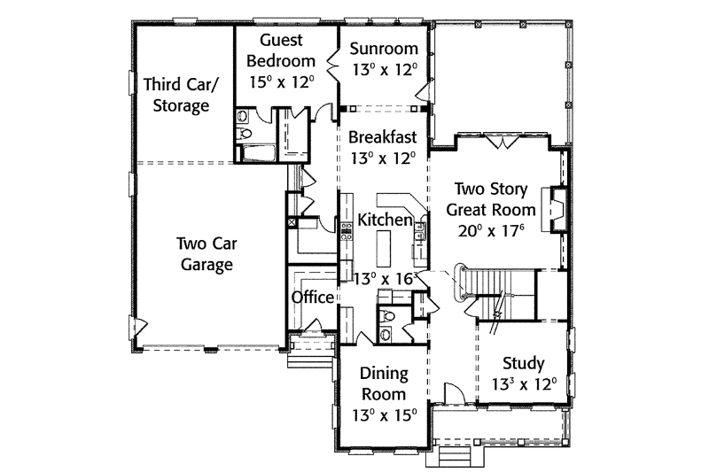 Home Plan - Floor Plan - Main Floor for Colonial House Plan #429-325 - 4 bed, 3.5 bath