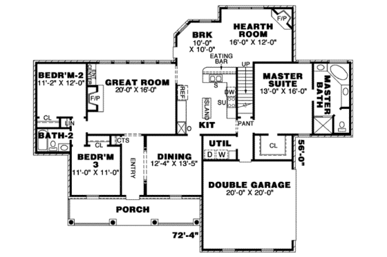 Floor Plan - Main Floor for Traditional House Plan #34-158 - 3 bed, 2 bath