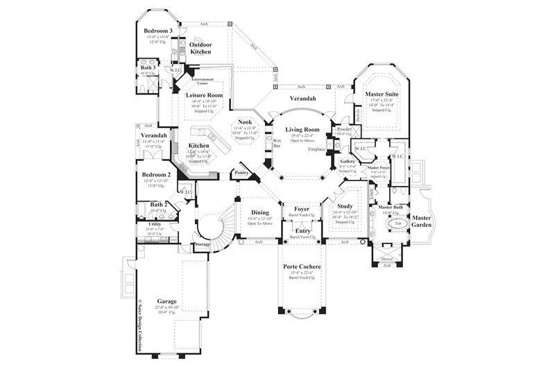 Architectural House Design - Floor Plan - Main Floor for Mediterranean House Plan #930-442 - 5 bed, 6 bath