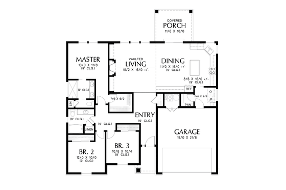 Floor Plan - Main Floor for Craftsman House Plan #48-998 - 3 bed, 2 bath