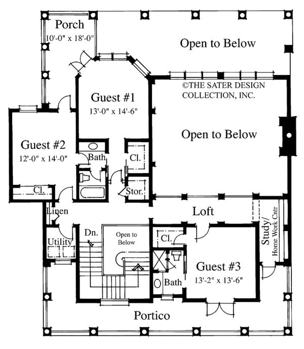 Classical Floor Plan - Upper Floor Plan #930-94