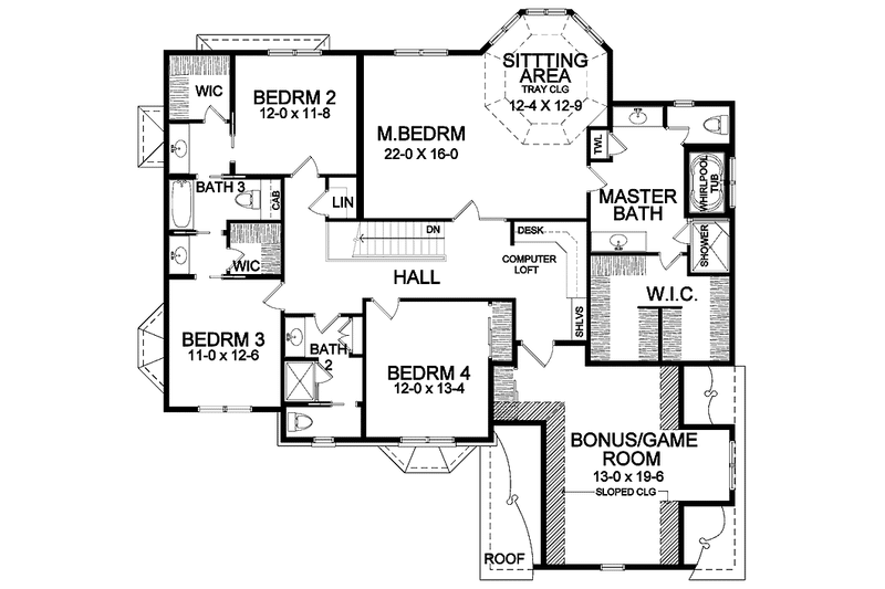 Home Plan - Floor Plan - Upper Floor for Classical House Plan #328-408 - 4 bed, 3.5 bath