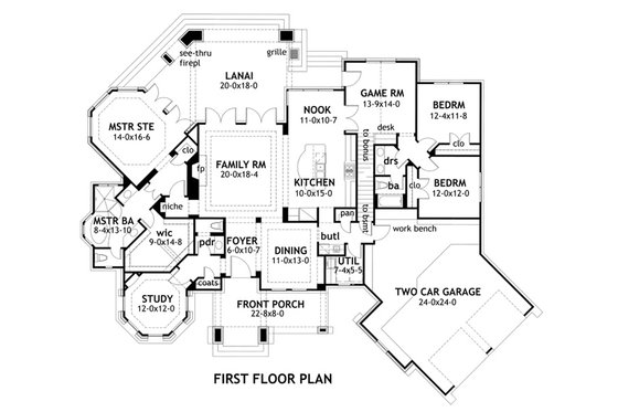 Mountain Lodge craftsman floor plan by David Wiggins 2800 sft