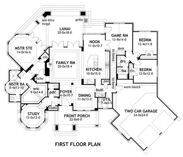 Mountain Lodge craftsman floor plan by David Wiggins 2800 sft