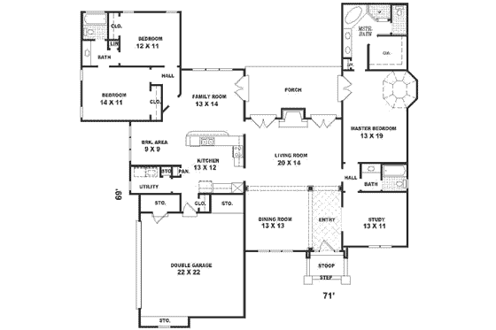 Floor Plan - Main Floor for Traditional House Plan #81-361 - 4 bed, 3 bath