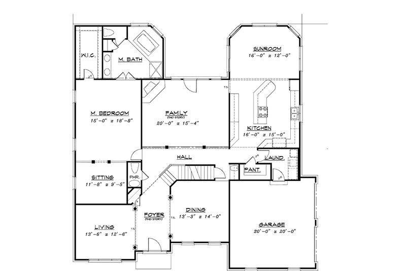 Home Plan - Floor Plan - Main Floor for Colonial House Plan #320-905 - 4 bed, 2.5 bath