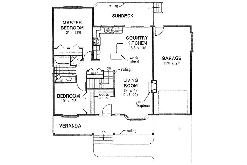 House Blueprint - Floor Plan - Main Floor for Farmhouse House Plan #18-1016 - 2 bed, 1 bath
