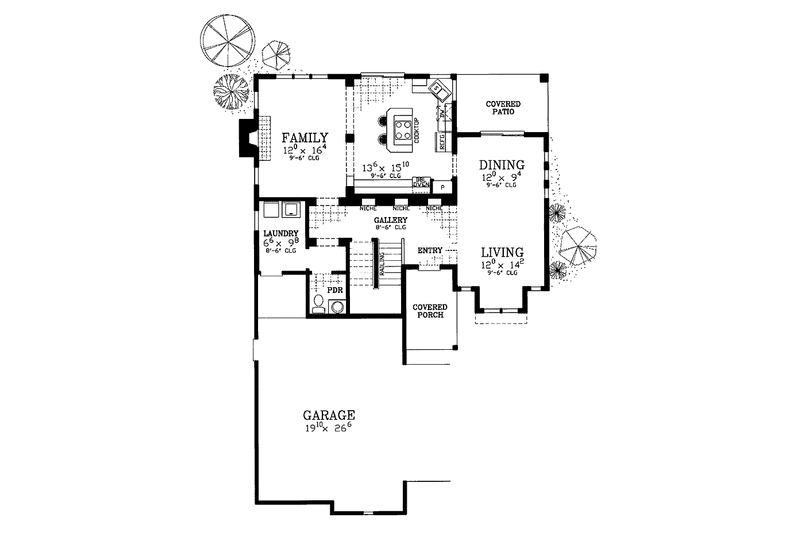 Architectural House Design - Floor Plan - Main Floor for Adobe / Southwestern House Plan #72-1126 - 3 bed, 2.5 bath