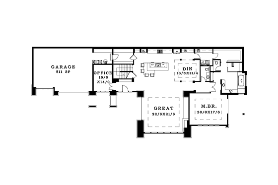 Floor Plan - Main Floor for Contemporary House Plan #943-19 - 3 bed, 2 bath