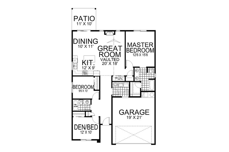House Blueprint - Floor Plan - Main Floor for Craftsman House Plan #112-230 - 3 bed, 2 bath