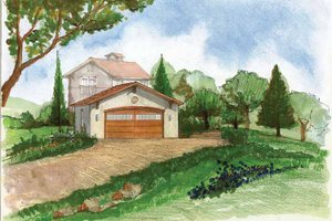 Adobe / Southwestern Exterior - Front Elevation Plan #1042-4