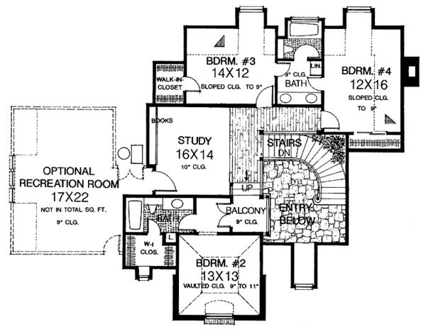 Architectural House Design - European Floor Plan - Upper Floor Plan #310-1052