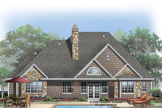 Exterior - Rear Elevation for Craftsman House Plan #929-923 - 3 bed, 2 bath