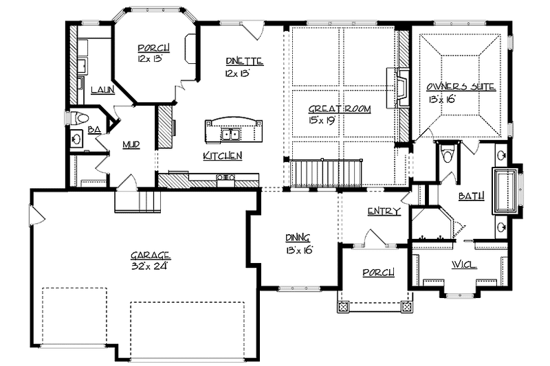 Home Plan - Floor Plan - Main Floor for European House Plan #320-994 - 3 bed, 2.5 bath
