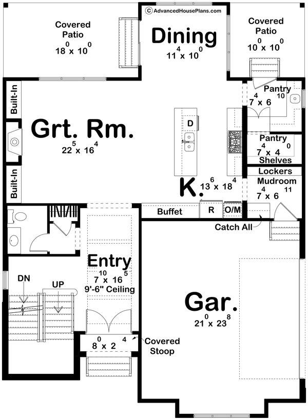 House Blueprint - Floor Plan - Main Floor for Cottage House Plan #455-819 - 4 bed, 3.5 bath