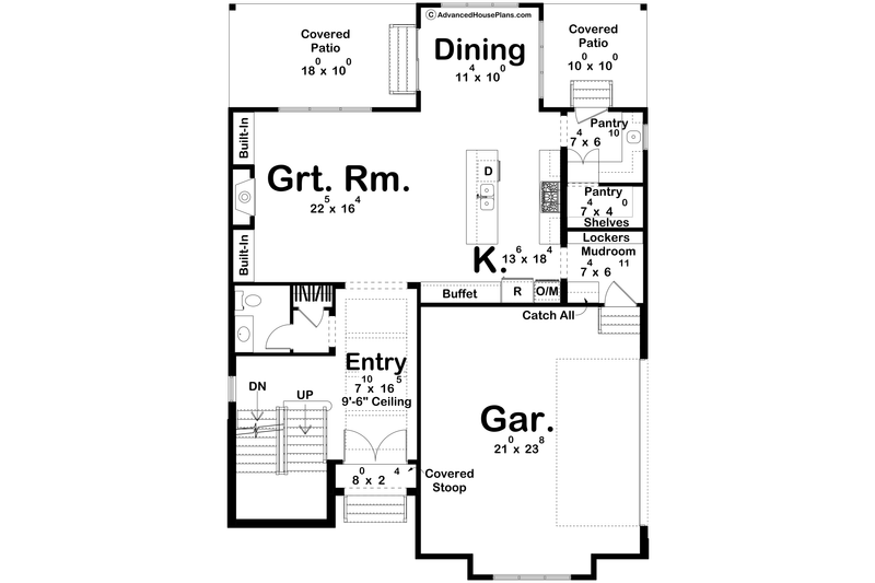 House Blueprint - Floor Plan - Main Floor for Cottage House Plan #455-819 - 4 bed, 3.5 bath