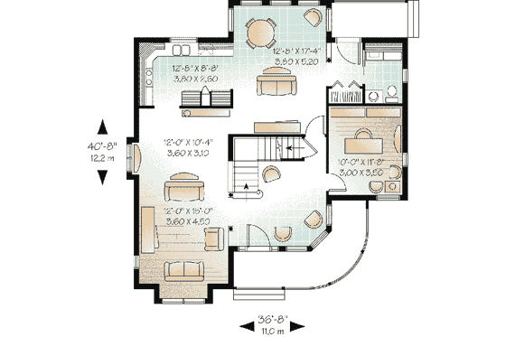 Floor Plan - Main Floor for European House Plan #23-447 - 3 bed, 1.5 bath