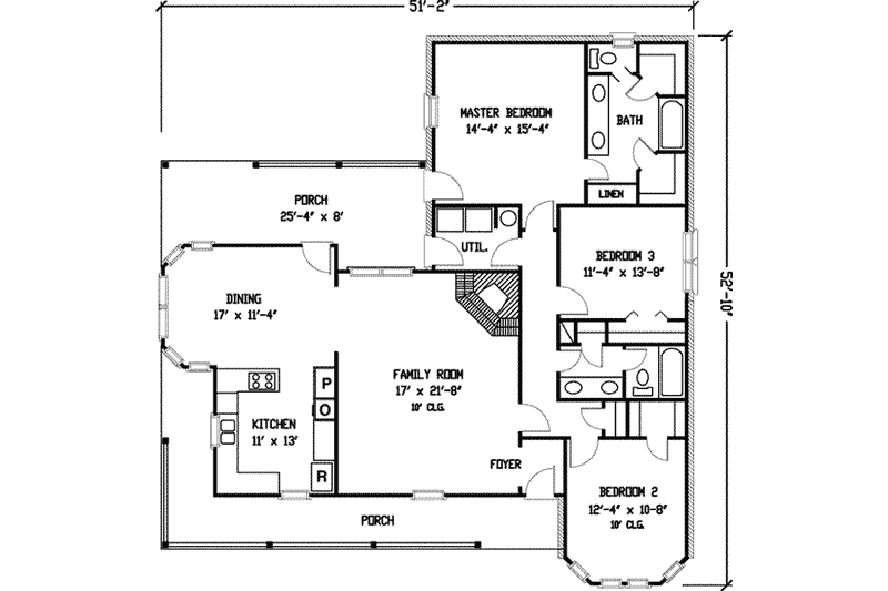 House Blueprint - Floor Plan - Main Floor for Victorian House Plan #410-102 - 3 bed, 2 bath