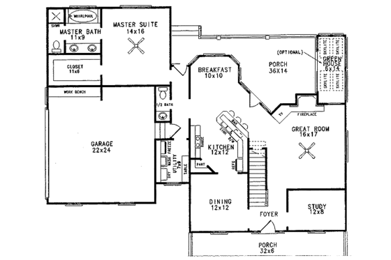 Floor Plan - Main Floor for Country House Plan #14-214 - 3 bed, 2.5 bath