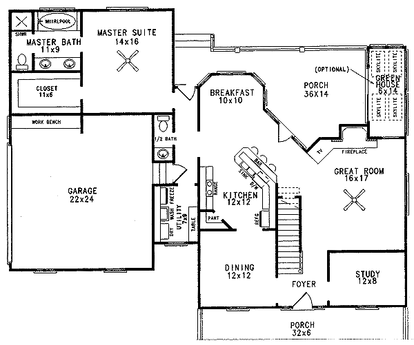 Architectural House Design - Country Floor Plan - Main Floor Plan #14-214