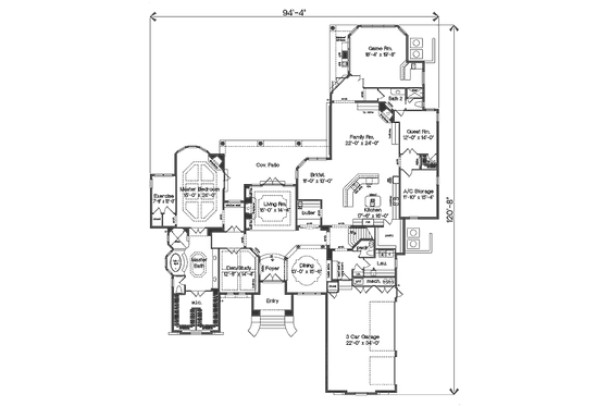 Floor Plan - Main Floor for Mediterranean House Plan #135-163 - 5 bed, 4.5 bath