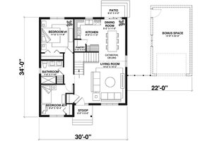 Floor Plan - Main Floor for Cottage House Plan #23-116 - 2 bed, 1 bath