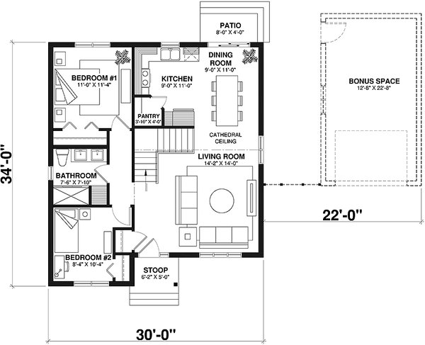 House Design - Cottage Floor Plan - Main Floor Plan #23-116