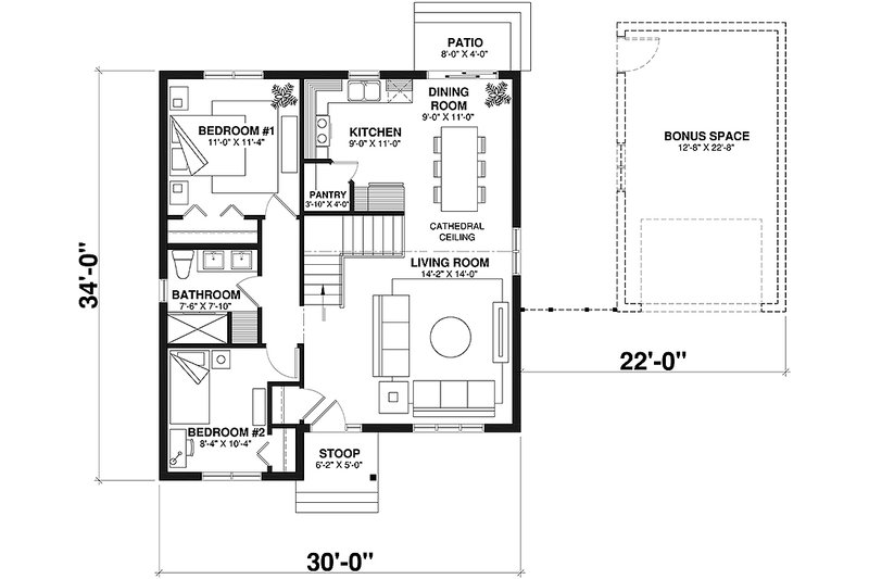 Home Plan - Floor Plan - Main Floor for Cottage House Plan #23-116 - 2 bed, 1 bath
