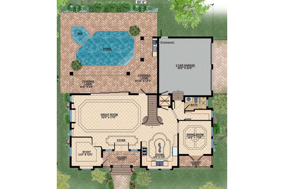 Floor Plan - Main Floor for Mediterranean House Plan #548-7 - 3 bed, 4 bath
