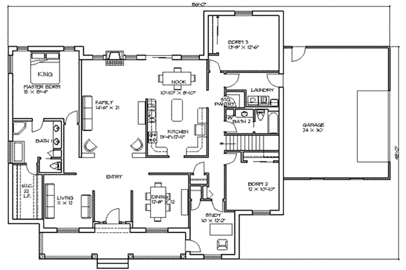 Home Plan - Floor Plan - Main Floor for Traditional House Plan #117-164 - 3 bed, 2 bath