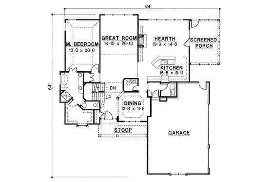 Floor Plan - Main Floor for Traditional House Plan #67-419 - 4 bed, 3.5 bath