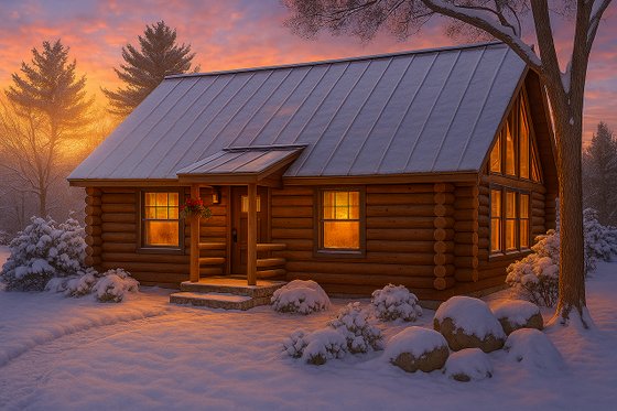 Exterior - Front Elevation 3 for Log House Plan #124-390 - 1 bed, 1 bath