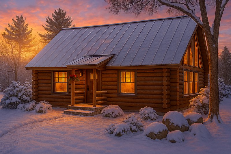 House Plan Design - Exterior - Front Elevation 3 for Log House Plan #124-390 - 1 bed, 1 bath