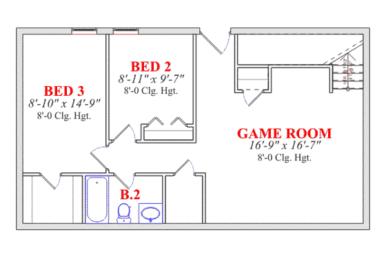 Floor Plan - Lower Floor for Cottage House Plan #63-101 - 3 bed, 2 bath