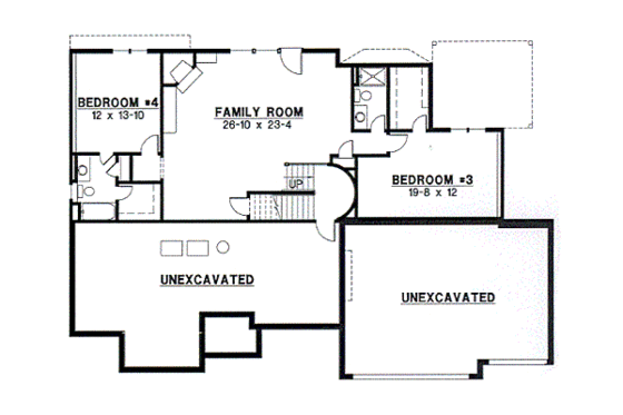 Floor Plan - Lower Floor for European House Plan #67-253 - 3 bed, 4 bath