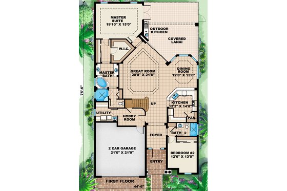 Floor Plan - Main Floor for Mediterranean House Plan #27-445 - 4 bed, 4 bath