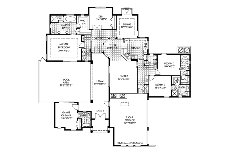 Dream House Plan - Floor Plan - Main Floor for Mediterranean House Plan #999-141 - 3 bed, 4.5 bath