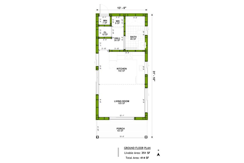 House Blueprint - Floor Plan - Main Floor for Contemporary House Plan #1106-59, 1 bath