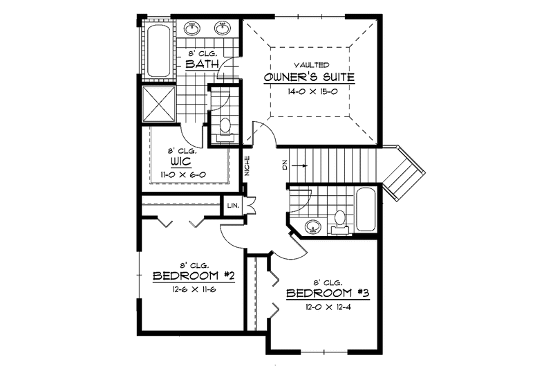 Home Plan - Floor Plan - Upper Floor for European House Plan #51-618 - 3 bed, 2.5 bath