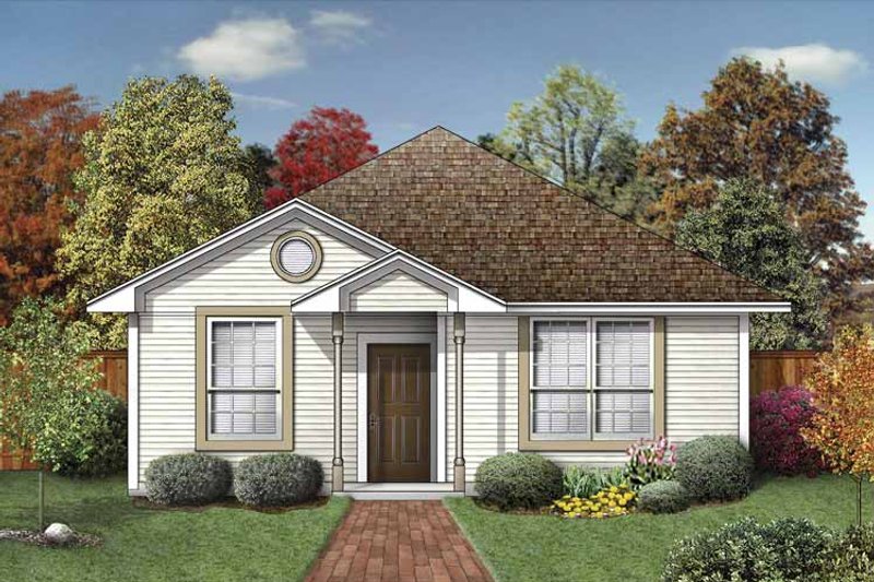 House Blueprint - Exterior - Front Elevation 3 for Colonial House Plan #84-743 - 2 bed, 2 bath