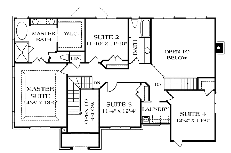 House Blueprint - Floor Plan - Upper Floor for Colonial House Plan #453-351 - 4 bed, 2.5 bath