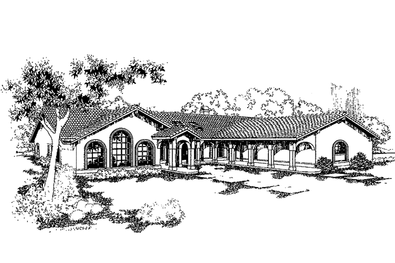 Home Plan - Exterior - Front Elevation 3 for Adobe / Southwestern House Plan #60-980 - 3 bed, 2.5 bath