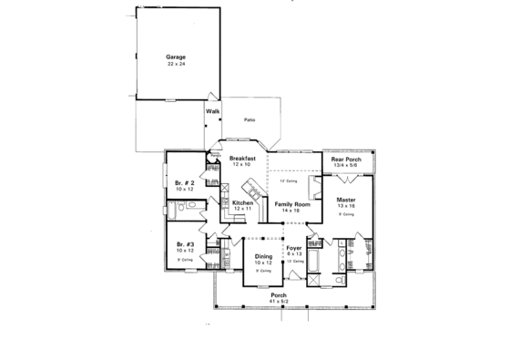 Floor Plan - Main Floor for Country House Plan #41-126 - 3 bed, 2 bath