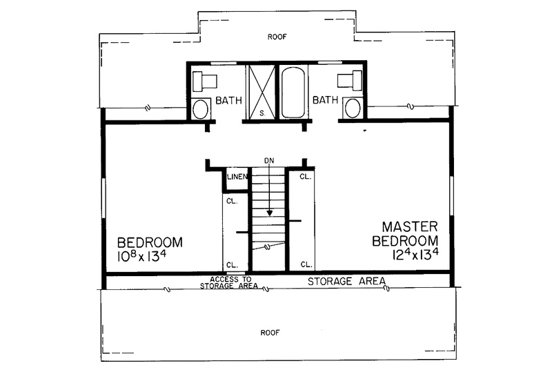 Home Plan - Floor Plan - Upper Floor for Colonial House Plan #72-753 - 2 bed, 2.5 bath
