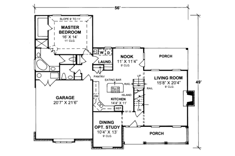 Architectural House Design - Floor Plan - Main Floor for Traditional House Plan #20-350 - 4 bed, 2.5 bath